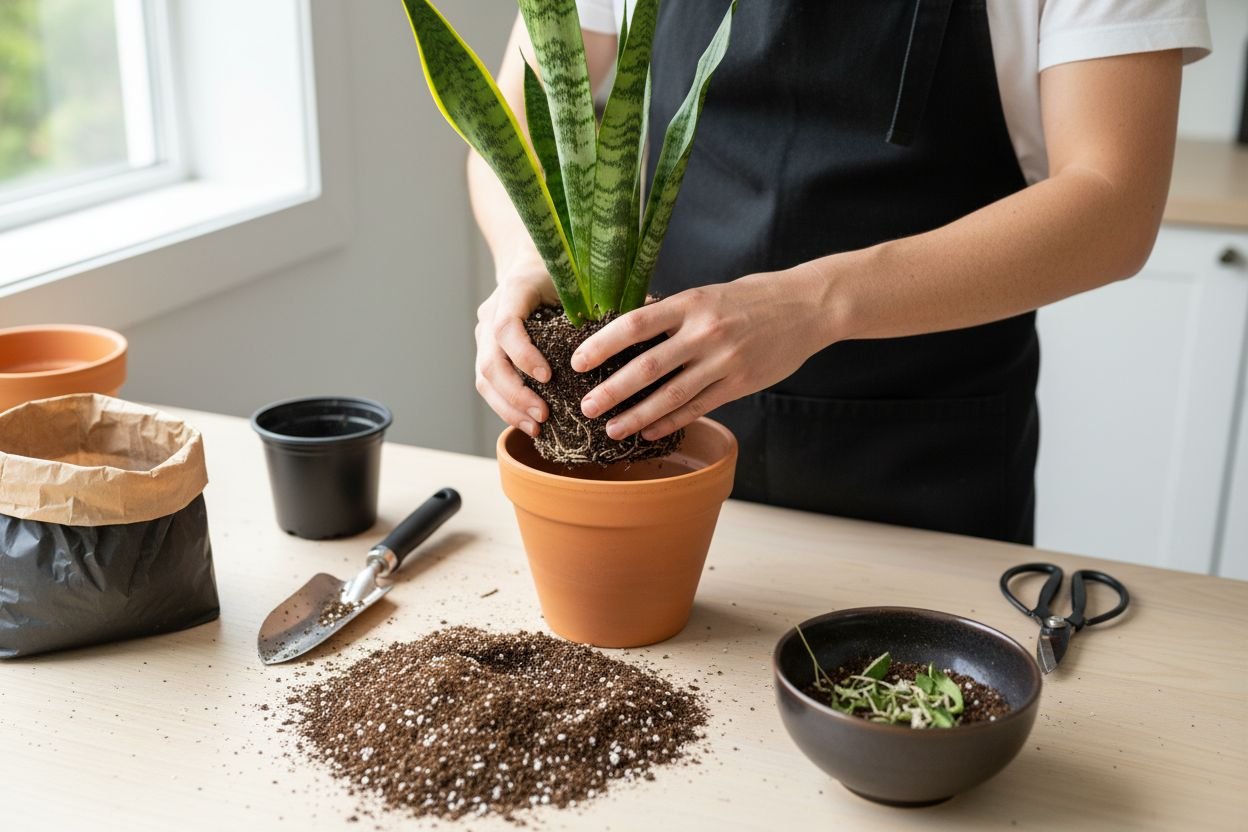 repotting snake plant steps